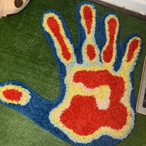 Colorful Hand-Shaped Shag Rug - Blue, Red & Yellow